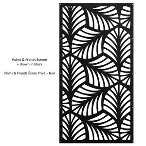 Panneau pare-vue Palm & Fronds de Sunbelly 36,25 po en aluminium noir