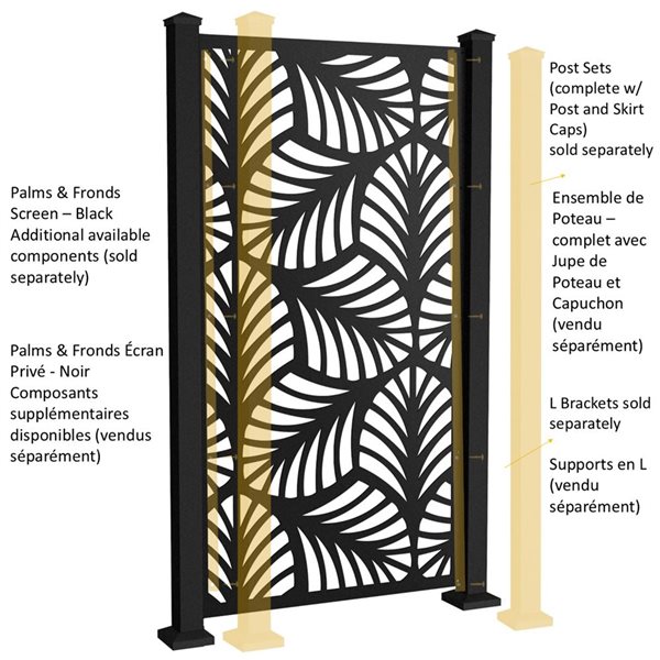 Sunbelly 36.25-in Palms & Fronds Aluminum Black Privacy Screen Panel