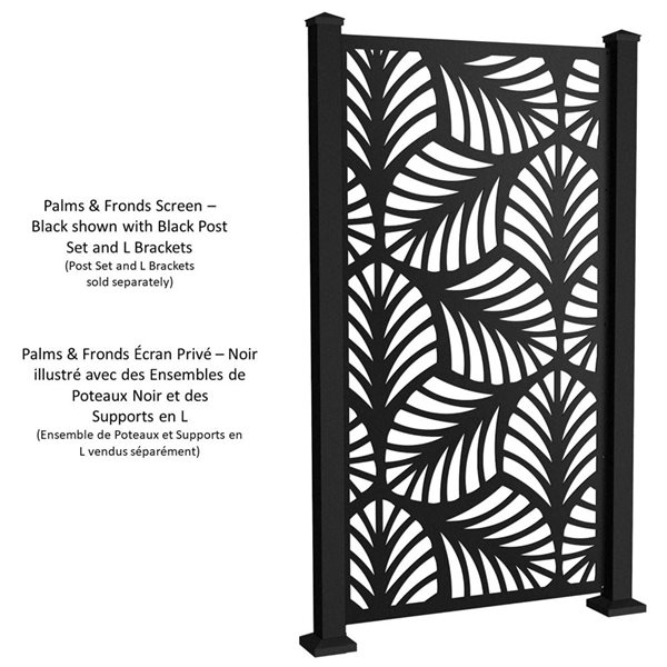 Sunbelly 36.25-in Palms & Fronds Aluminum Black Privacy Screen Panel