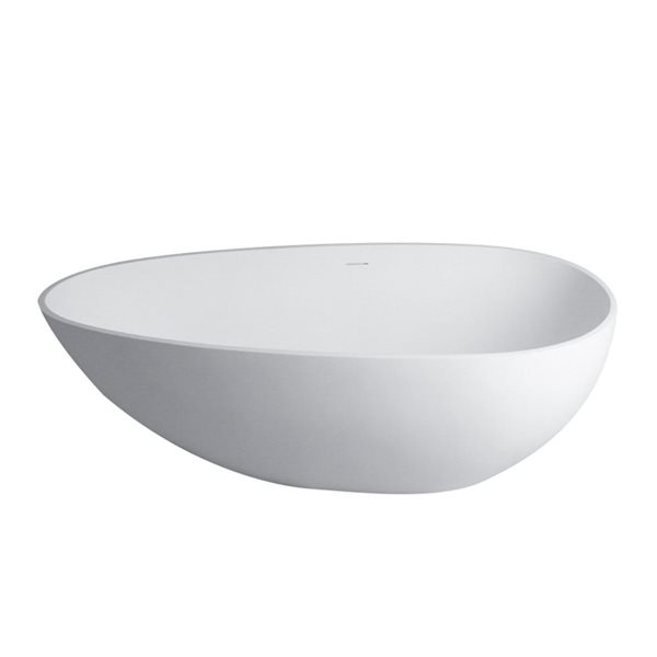 RAINLEX 67-in Egg Shaped Stone Resin Freestanding Tubs, Solid Surface White Soaking Tub