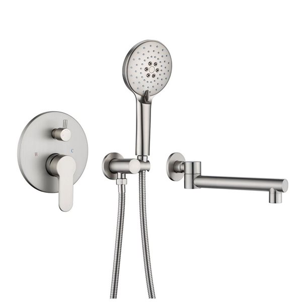 RAINLEX Single-Handle Wall Mount Roman Tub Faucet with Swivel Tub Spout and Rough-in Valve in Brushed Nickel