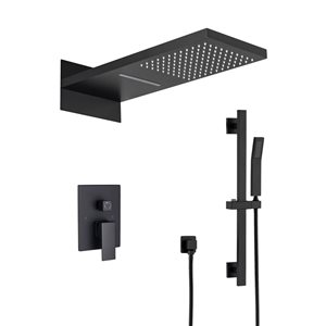 RAINLEX 21.5-in L Shower Head 3-Way Wall-Mount Rectangle Shower Faucet with Rough-in Valve in Matte Black