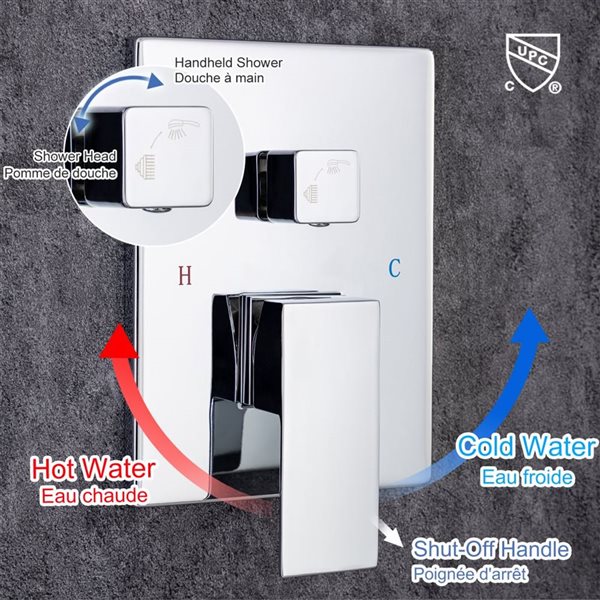 RAINLEX 12-in 1-Handle 3-Sprays Hand Shower Wall Mount Shower Faucet in Chrome