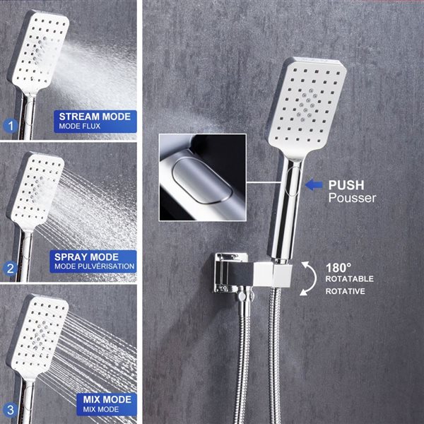 RAINLEX 12-in 1-Handle 3-Sprays Hand Shower Wall Mount Shower Faucet in Chrome