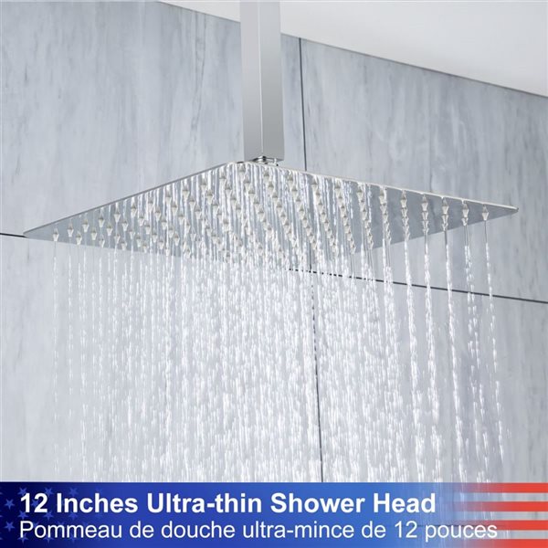 RAINLEX 10-in Single-Handle 2-Sprays Square Showerhead Rainfall Shower Faucet with Valve in Chrome