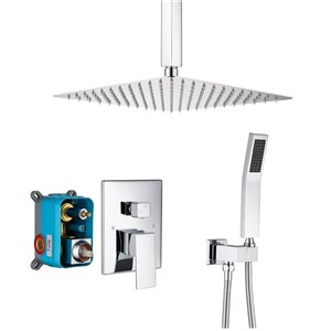 RAINLEX 10-in Single-Handle 2-Sprays Square Showerhead Rainfall Shower Faucet with Valve in Chrome