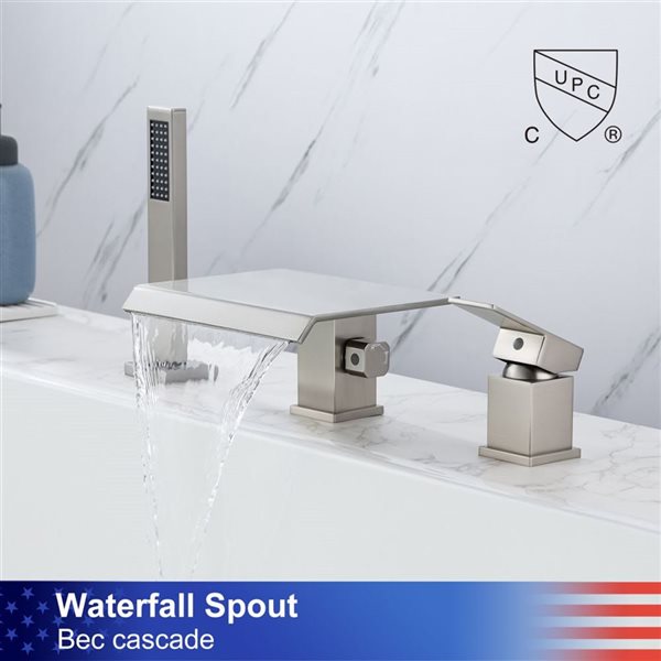 RAINLEX Single-Handle Wall Mounted Waterfall Roman Tub Faucet with Diverter and Handshower in Brushed Nickel