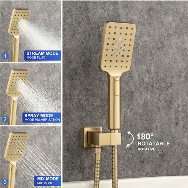 RAINLEX 1-Handle 3-Sprays Hand Shower Wall Mount Roman Tub Faucet in Brushed Gold