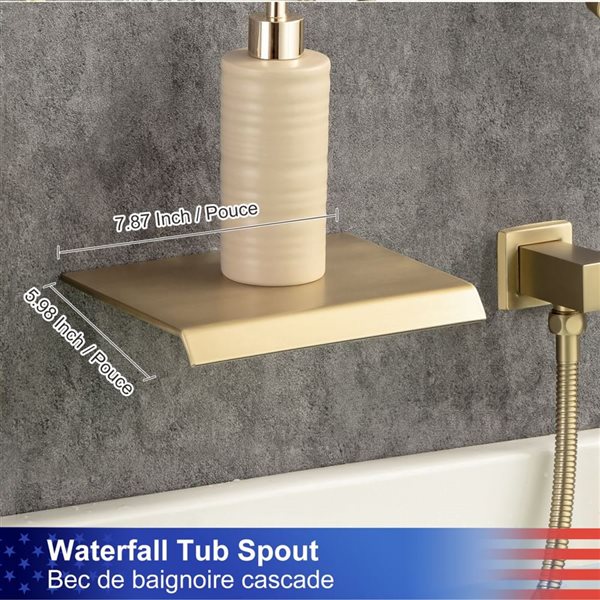 RAINLEX 1-Handle 3-Sprays Hand Shower Wall Mount Roman Tub Faucet in Brushed Gold