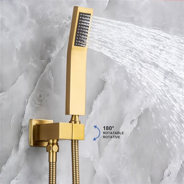 RAINLEX 10-in Single-Handle 3-Sprays Square Showerhead Rainfall Shower Faucet and Tub in Brushed Gold