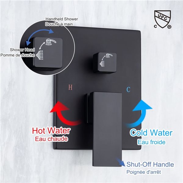 RAINLEX 10-in Single-Handle 2-Sprays Square Showerhead Rainfall Shower Faucet with Valve in Matte Black