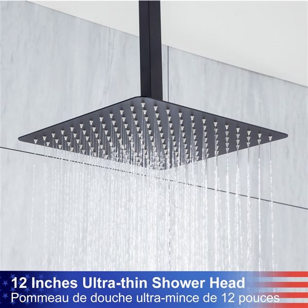 RAINLEX 10-in Single-Handle 2-Sprays Square Showerhead Rainfall Shower Faucet with Valve in Matte Black