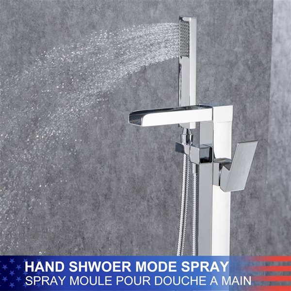 RAINLEX Single-Handle Floor Mounted Waterfall Tub Faucet with Diverter and Handshower in Chrome