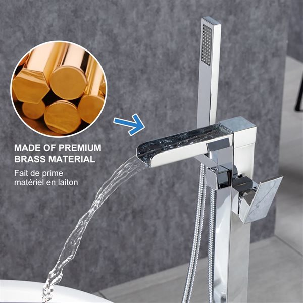 RAINLEX Single-Handle Floor Mounted Waterfall Tub Faucet with Diverter and Handshower in Chrome