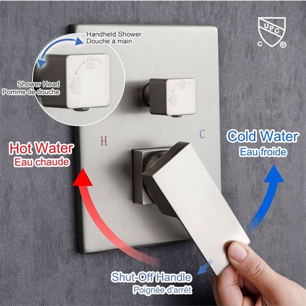 RAINLEX 12-in 1-Handle 3-Spray Hand Shower Rainfall Shower Faucet with Valve in Brushed Nickel