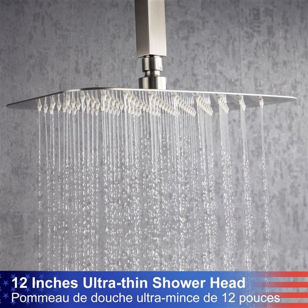 RAINLEX 12-in 1-Handle 3-Spray Hand Shower Rainfall Shower Faucet with Valve in Brushed Nickel