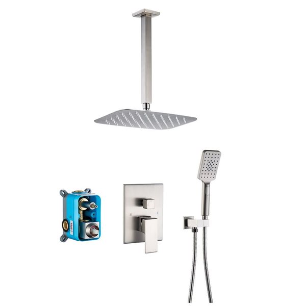 RAINLEX 12-in 1-Handle 3-Spray Hand Shower Rainfall Shower Faucet with Valve in Brushed Nickel