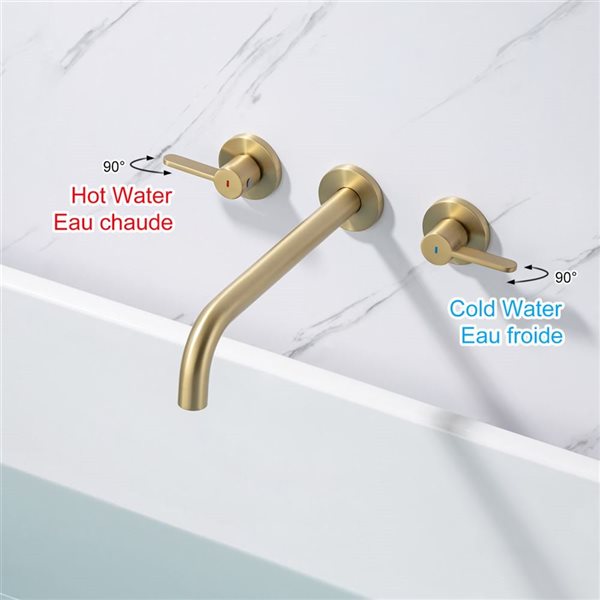 RAINLEX Double Handle Wall Mounted Tub Faucet in Brushed Gold