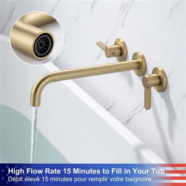 RAINLEX Double Handle Wall Mounted Tub Faucet in Brushed Gold