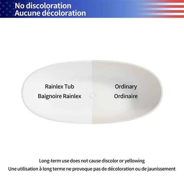 RAINLEX 65-in Shaped Stone Resin Freestanding Tubs, Solid Surface White Soaking Tub