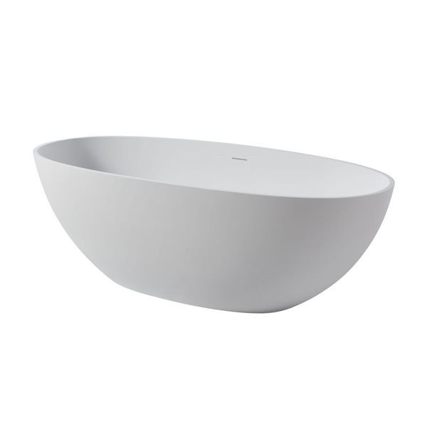 RAINLEX 65-in Shaped Stone Resin Freestanding Tubs, Solid Surface White Soaking Tub