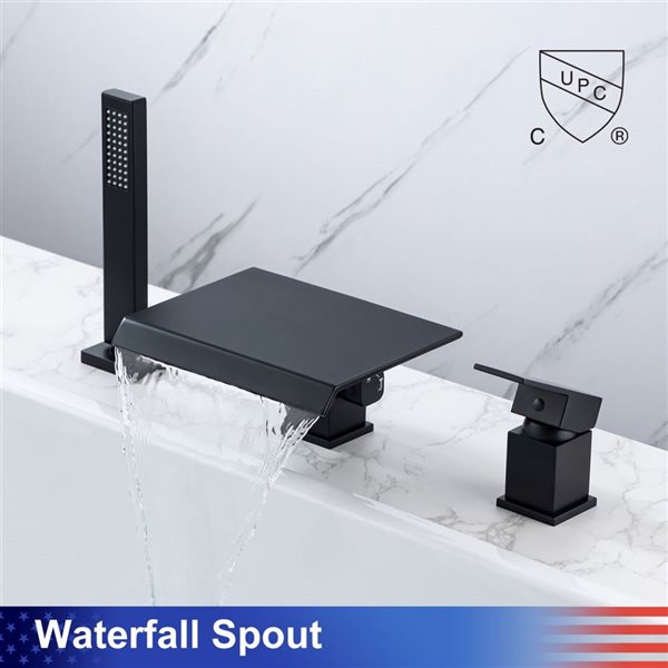 RAINLEX Single-Handle Wall Mounted Waterfall Roman Tub Faucet with Diverter and Handshower in Matte Black