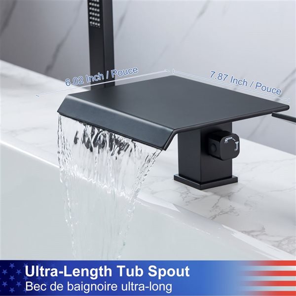 RAINLEX Single-Handle Wall Mounted Waterfall Roman Tub Faucet with Diverter and Handshower in Matte Black