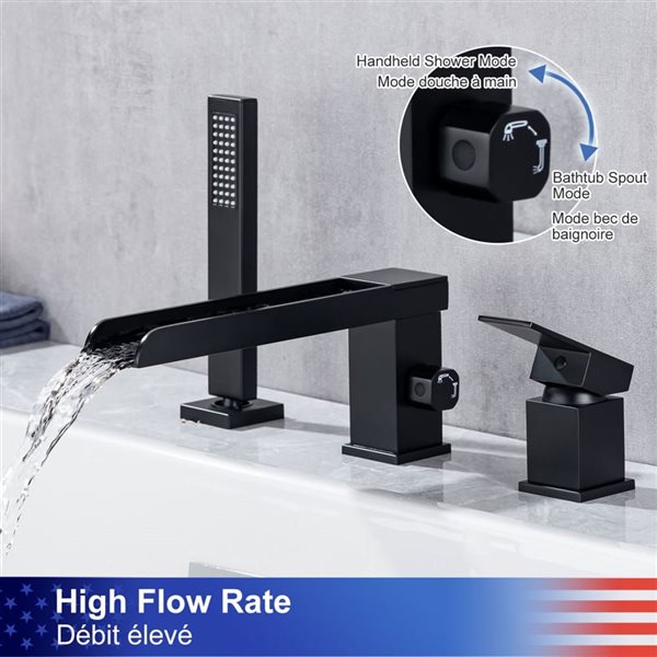 RAINLEX Single-Handle Wall Mounted Roman Tub Faucet with Diverter and Handshower in Matte Black