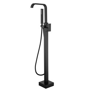 RAINLEX Single Handle Floor Mounted Freestanding Tub Faucet with Handheld Shower in Matte Black