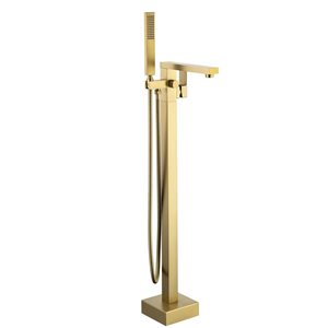 RAINLEX 1 Handle Floor Mounted Clawfoot Tub Faucet with Diverter and Hand Shower in Brushed Gold