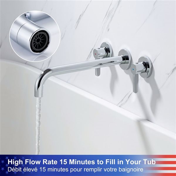 RAINLEX Double Handle Wall Mounted Tub Faucet in Chrome