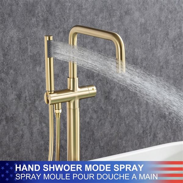 RAINLEX Single-Handle Floor Mounted Tub Filler with Diverter and Hand Shower in Brushed Gold