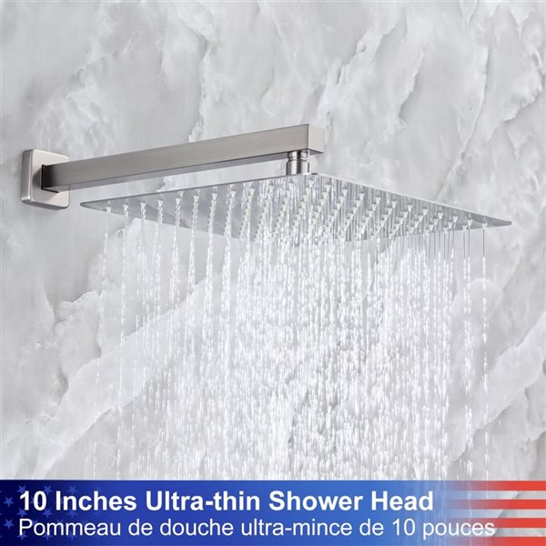 RAINLEX 10-in Single-Handle 3-Sprays Square Showerhead Rainfall Shower Faucet and Tub in Brushed Nickel