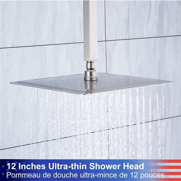 RAINLEX 10-in Single-Handle 2-Sprays Square Showerhead Rainfall Shower Faucet with Valve in Brushed Nickel