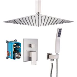 RAINLEX 10-in Single-Handle 2-Sprays Square Showerhead Rainfall Shower Faucet with Valve in Brushed Nickel