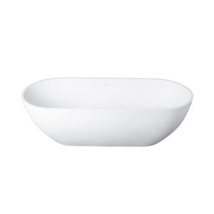 RAINLEX 69-in Shaped Stone Resin Freestanding Tubs, Solid Surface White Soaking Tub