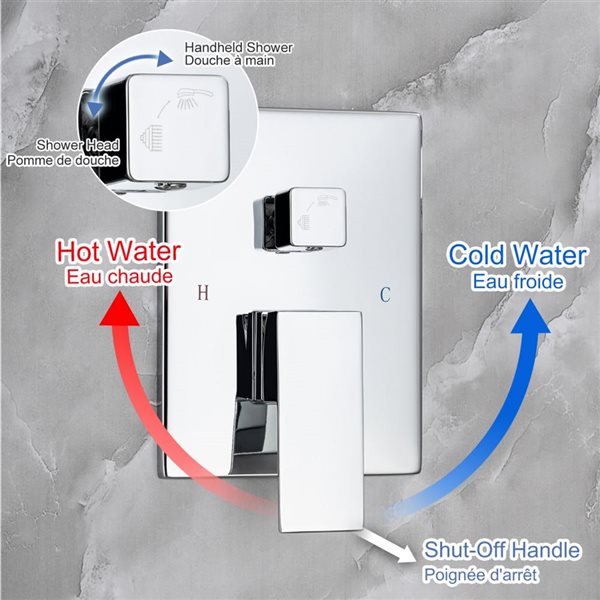 RAINLEX 10-in 1-Handle 3-Sprays Hand Shower Wall Mount Shower Faucet in Chrome