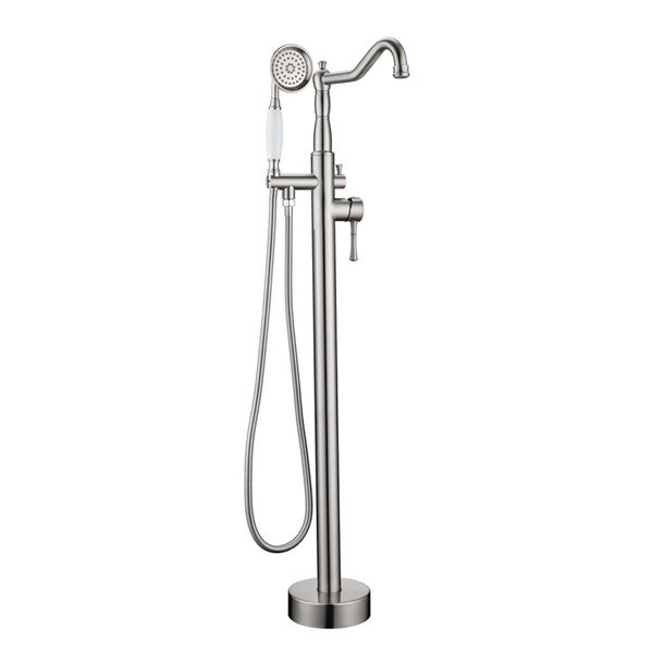 RAINLEX 2-Handle Floor Mounted Tub Spout with Diverter and Hand Shower in Brushed Nickel