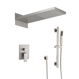 RAINLEX 21.5-in L Shower Head 3-Way Wall-Mount Rectangle Shower Faucet with Rough-in Valve in Brushed Nickel