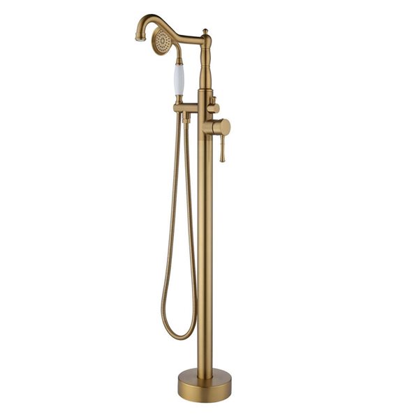 RAINLEX 2-Handle Floor Mounted Tub Spout with Diverter and Hand Shower in Brushed Gold