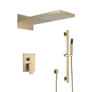 RAINLEX 21.5-in L Shower Head 3-Way Wall-Mount Rectangle Shower Faucet with Rough-in Valve in Brushed Gold