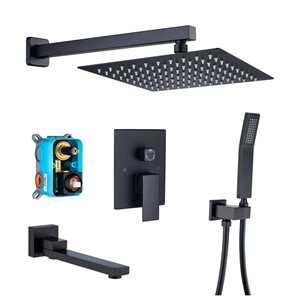 RAINLEX 10-in Single-Handle 3-Sprays Square Showerhead Rainfall Shower Faucet and Tub in Matte Black