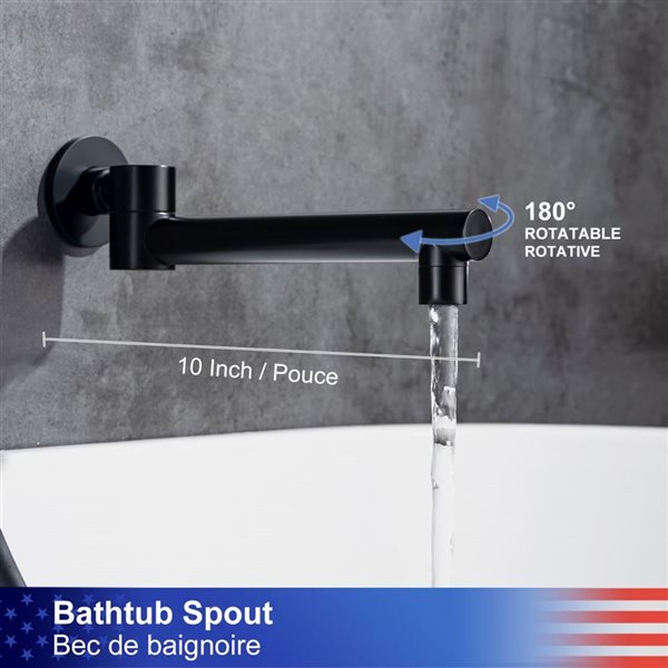 RAINLEX Single-Handle Wall Mount Roman Tub Faucet with Swivel Tub Spout and Rough-in Valve in Matte Black