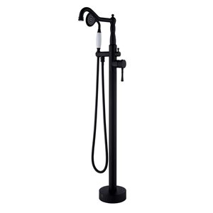 RAINLEX 2-Handle Floor Mounted Tub Spout with Diverter and Hand Shower in Matte Black