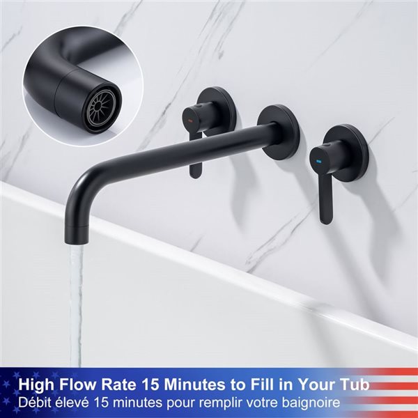 RAINLEX Double Handle Wall Mounted Tub Faucet in Matte Black