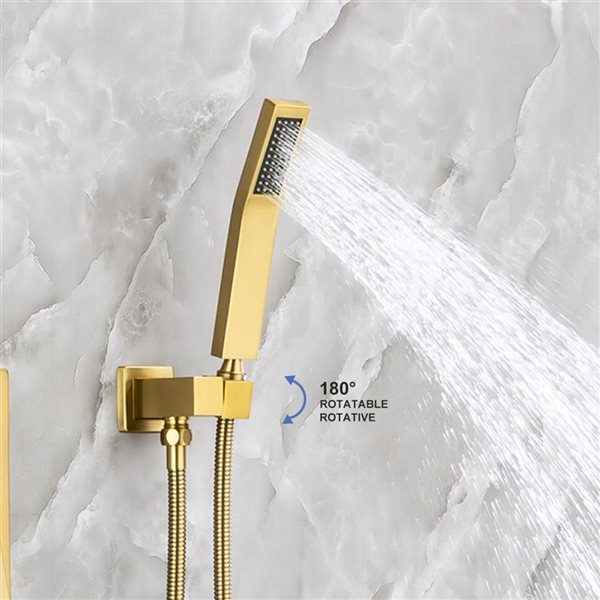 RAINLEX 10-in Single-Handle 2-Sprays Square Showerhead Rainfall Shower Faucet and Tub in Brushed Gold