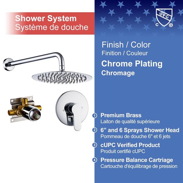 RAINLEX 10-in Showerhead Single-Handle 1-Spray Round High Pressure Shower Faucet in Chrome