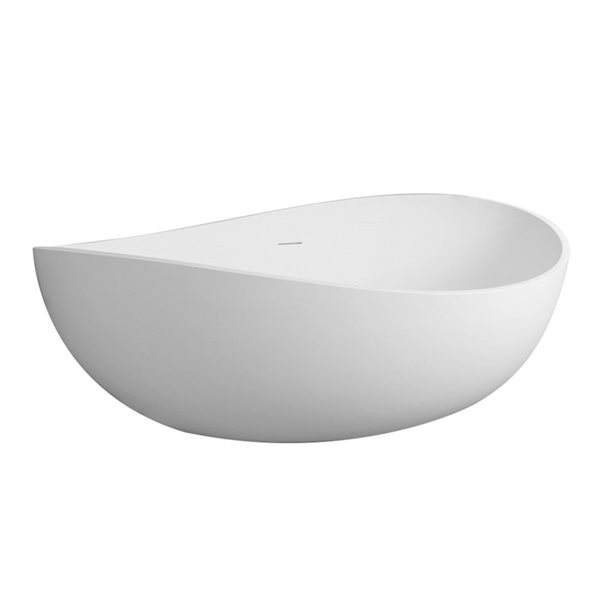 RAINLEX 63-in Egg Shaped Stone Resin Freestanding Tubs, Solid Surface White Soaking Tub