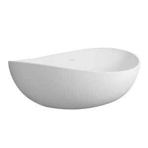 RAINLEX 63-in Egg Shaped Stone Resin Freestanding Tubs, Solid Surface White Soaking Tub