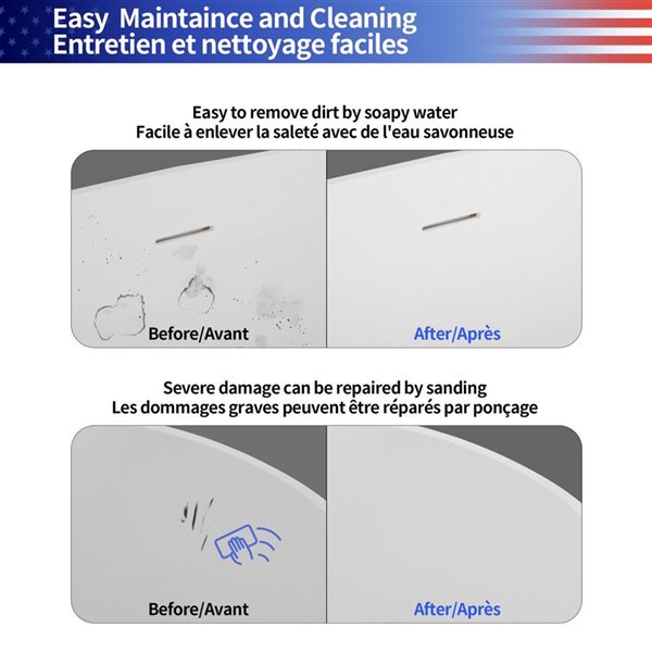 RAINLEX 63-in Shaped Stone Resin Freestanding Tubs, Solid Surface White Soaking Tub